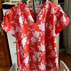 Floral Coral and White Women's Top